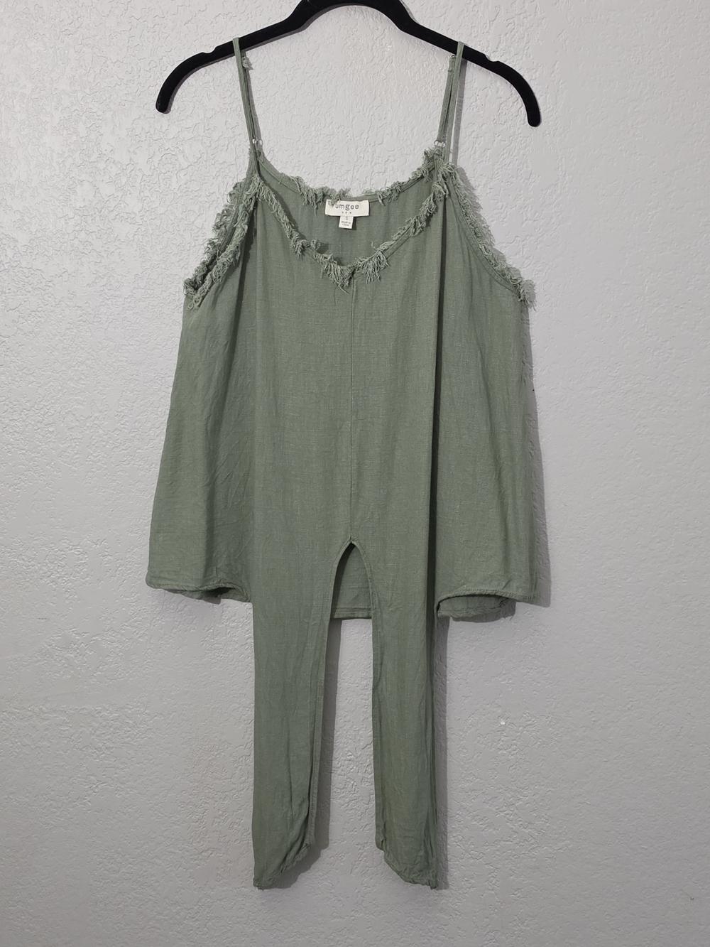 Umgee Olive Green Linen Blend Fringe-Trim Tie-Front Camisole Tank Womens Small - Picture 2 of 8